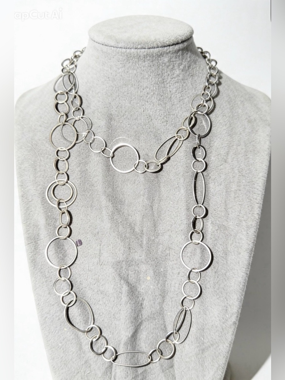 Silver Tone Mixed Circle & Oval Long Chain Necklace